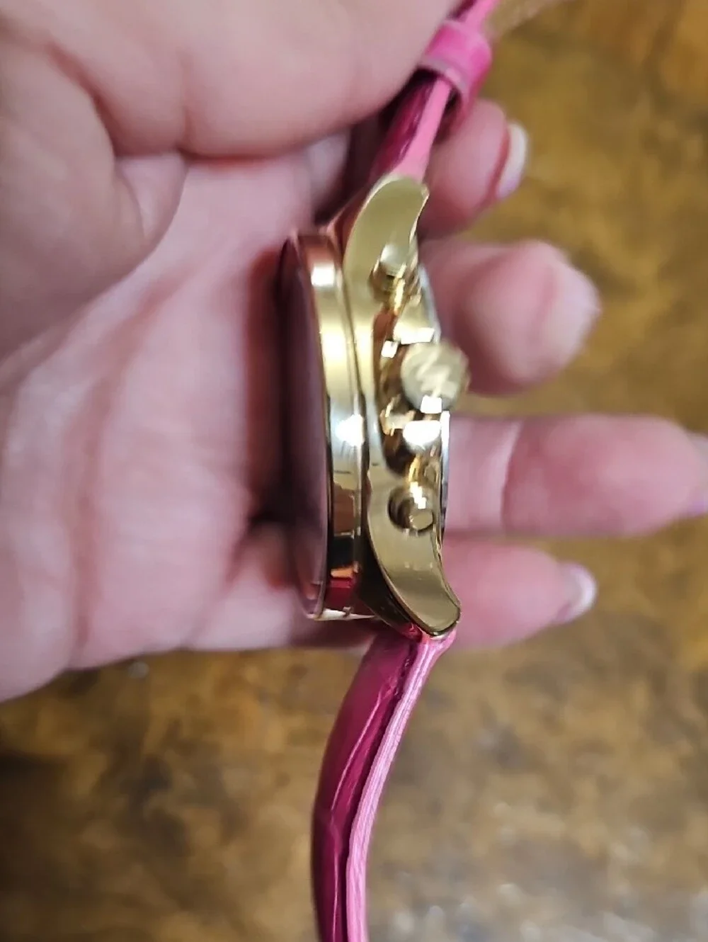Michael Kors Hot Pink Glitter Chronograph Watch with Gold Accents